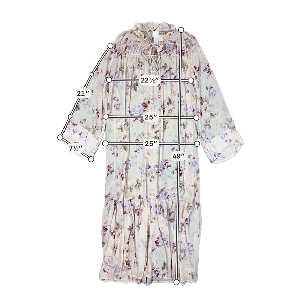 H&M Sheer Pink Floral Maxi Dress - SIZE XS Ruffle Feminine Boho Chiffon Prairie - Picture 7 of 7